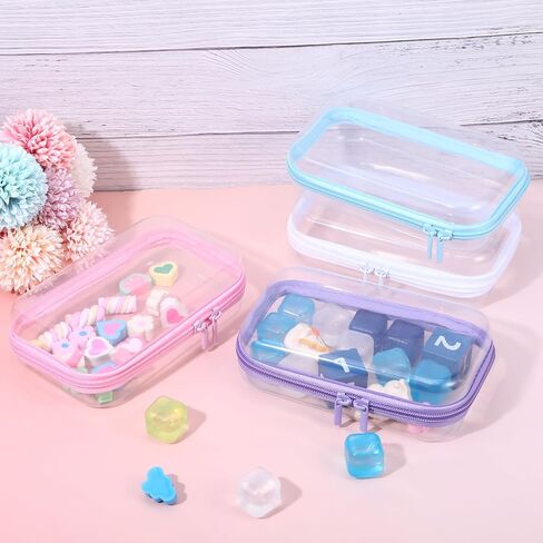 4 Pcs Clear Hard Shell Zipper Case, Transparent Hard Clear Zipper Case, Medium Portable Travel Makeup Bag Organizer Bin for Pencil Cosmetics Building Blocks Puzzles(4Colors) in Kuwait