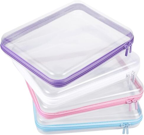 4 Pcs Clear Hard Shell Zipper Case, Transparent Hard Clear Zipper Case, Medium Portable Travel Makeup Bag Organizer Bin for Pencil Cosmetics Building Blocks Puzzles(4Colors) in Kuwait
