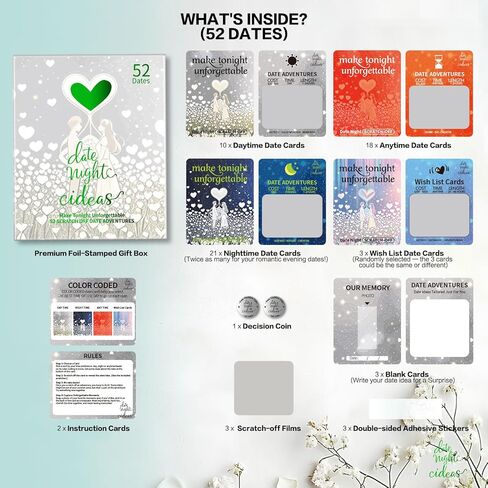 52 Fun & Romantic Scratch Off Date Night Ideas Card Game, Couples Games, Perfect Couple Gifts for Him, Her, Girlfriend, Boyfriend, Wife, or Husband, Couples Gifts for Anniversary, Engagement, Birthday in Kuwait