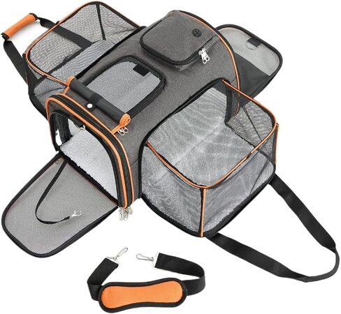 Pet Bag Large Reversible Expandable Cat and Dog Carrier - with Fleece pad and Pockets for Cats/Dogs up to 24 lbs Travel Pet Carrier Portable in Kuwait