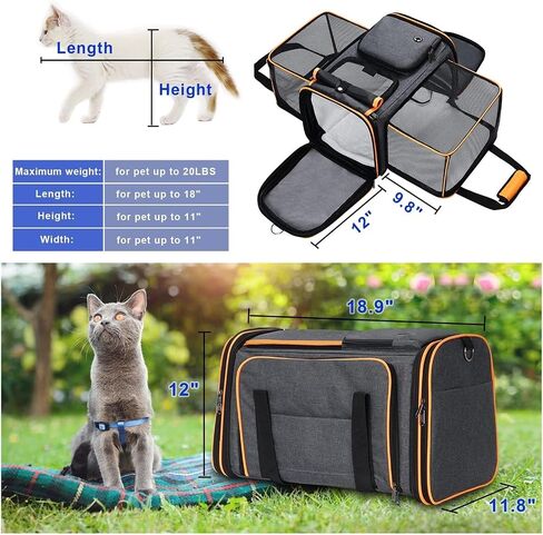 Pet Bag Large Reversible Expandable Cat and Dog Carrier - with Fleece pad and Pockets for Cats/Dogs up to 24 lbs Travel Pet Carrier Portable in Kuwait