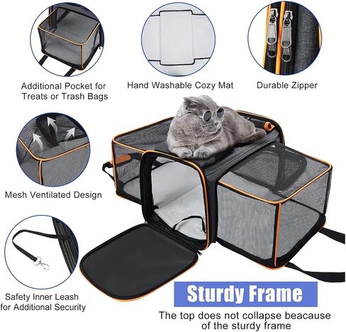 Pet Bag Large Reversible Expandable Cat and Dog Carrier - with Fleece pad and Pockets for Cats/Dogs up to 24 lbs Travel Pet Carrier Portable in Kuwait