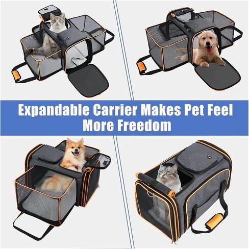 Pet Bag Large Reversible Expandable Cat and Dog Carrier - with Fleece pad and Pockets for Cats/Dogs up to 24 lbs Travel Pet Carrier Portable in Kuwait