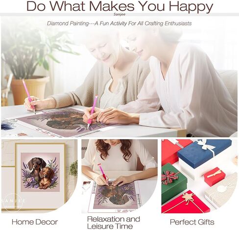 Sanjee Dogs Diamond Art Kits للبالغين ، مجموعات الطلاء الماس للمبتدئين ، 5D DIY Round Full Drill Gem Great Frants for Home Wall Decor Gift ، 12 × 12 بوصة in Saudi Arabia