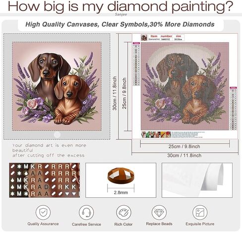 Sanjee Dogs Diamond Art Kits للبالغين ، مجموعات الطلاء الماس للمبتدئين ، 5D DIY Round Full Drill Gem Great Frants for Home Wall Decor Gift ، 12 × 12 بوصة in Saudi Arabia