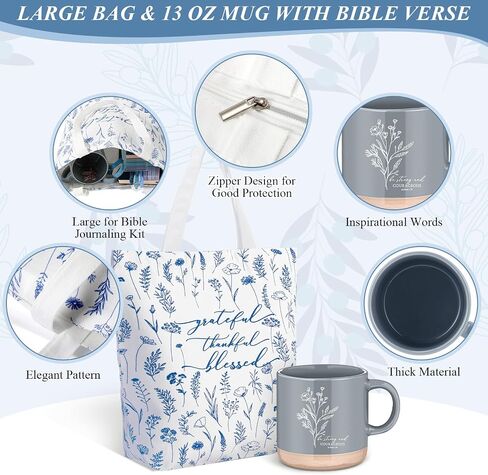 30 Pcs Bible Study Supplies for Customer Service Week Boss's Day Gift Church Boho Bible Journaling Kit with Christian Coffee Mug Canvas Bag Notebook Highlighter Pen Sticky Note(Blue) in Saudi Arabia
