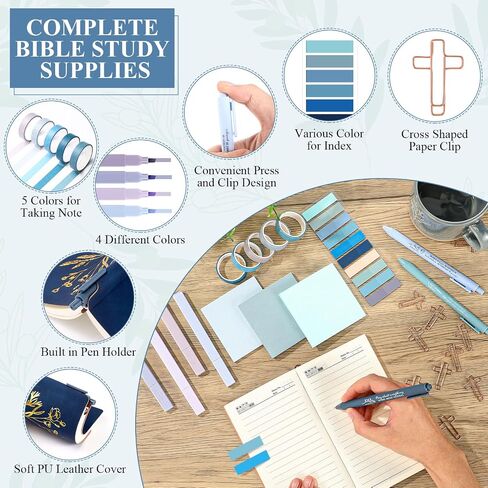 30 Pcs Bible Study Supplies for Customer Service Week Boss's Day Gift Church Boho Bible Journaling Kit with Christian Coffee Mug Canvas Bag Notebook Highlighter Pen Sticky Note(Blue) in Saudi Arabia