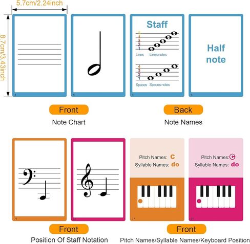 ملاحظات موظفي البيانو ، بطاقات وميض ، نظرية موظفي البيانو و 104 أوراق بطاقات فلاش ، بطاقات تعليمية ممتعة للبيانو ، متعلمي الموسيقى in Kuwait