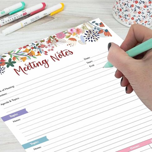 Mudrit Meeting Notes Pad - موضوعات ، الوجبات السريعة ، عناصر العمل والمتابعة - منظم جدول أعمال الاجتماعات غير المؤرخة 53 صفحة ، تمزق الكتاب - 8.5 "× 11" بوصة in Kuwait