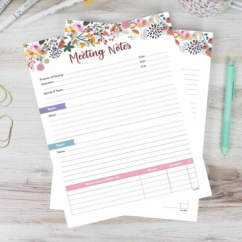 Mudrit Meeting Notes Pad - موضوعات ، الوجبات السريعة ، عناصر العمل والمتابعة - منظم جدول أعمال الاجتماعات غير المؤرخة 53 صفحة ، تمزق الكتاب - 8.5 "× 11" بوصة in Kuwait