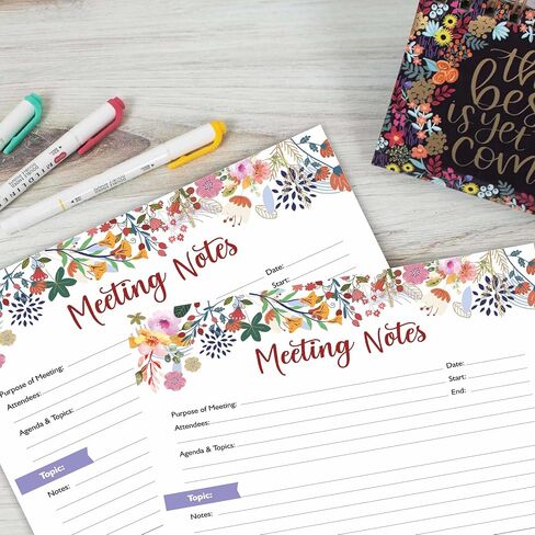 Mudrit Meeting Notes Pad - موضوعات ، الوجبات السريعة ، عناصر العمل والمتابعة - منظم جدول أعمال الاجتماعات غير المؤرخة 53 صفحة ، تمزق الكتاب - 8.5 "× 11" بوصة in Kuwait