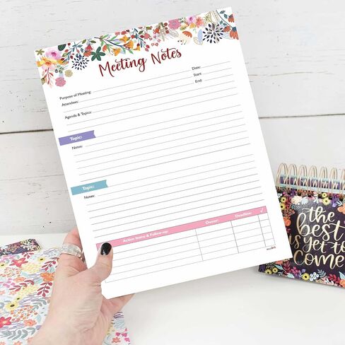Mudrit Meeting Notes Pad - موضوعات ، الوجبات السريعة ، عناصر العمل والمتابعة - منظم جدول أعمال الاجتماعات غير المؤرخة 53 صفحة ، تمزق الكتاب - 8.5 "× 11" بوصة in Kuwait