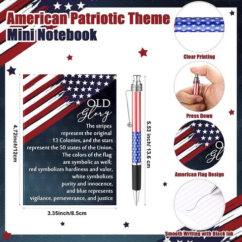 24 Set Veterans Day Gifts Bulk Stars Stripes Notebook American Flag Ballpoint Pens Metal Retractable Pens USA Patriotic Themed Stationery for Home Office Party Favors Souvenirs Supplies in Saudi Arabia