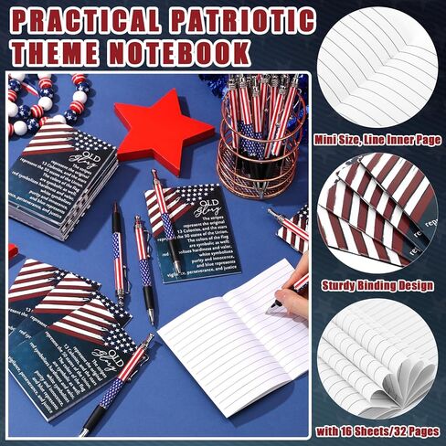 24 Set Veterans Day Gifts Bulk Stars Stripes Notebook American Flag Ballpoint Pens Metal Retractable Pens USA Patriotic Themed Stationery for Home Office Party Favors Souvenirs Supplies in Saudi Arabia