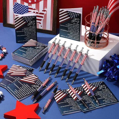24 Set Veterans Day Gifts Bulk Stars Stripes Notebook American Flag Ballpoint Pens Metal Retractable Pens USA Patriotic Themed Stationery for Home Office Party Favors Souvenirs Supplies in Saudi Arabia