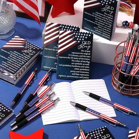 24 Set Veterans Day Gifts Bulk Stars Stripes Notebook American Flag Ballpoint Pens Metal Retractable Pens USA Patriotic Themed Stationery for Home Office Party Favors Souvenirs Supplies in Saudi Arabia