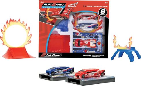 STUNT 2-pack playet-مجموعة شاملة مع منحدر الإطلاق ، حلقة النار ، نفق ومتسابقان للسيارات المسطحة-بناء الأعمال المخصصة المخصصة-الأعمار 5+ in Kuwait