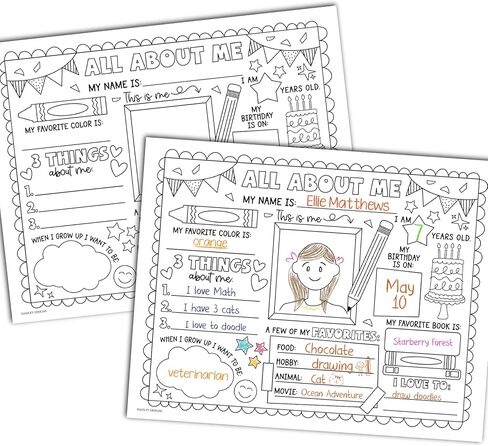 Hadley Designs All About Me Posters Elementary - 20 Star Student Poster Kindergarten, 11x14 All About Myself Star of The Week Poster Preschool, Black and White PreK Classroom Must Haves in Saudi Arabia