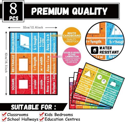 Math Posters for Middle School Educational Math Bulletin Board Decorations Classroom Keywords Mathematics Symbol Math Educational Poster for Teacher Paper Cutouts Elementary Classroom Must Have in Saudi Arabia