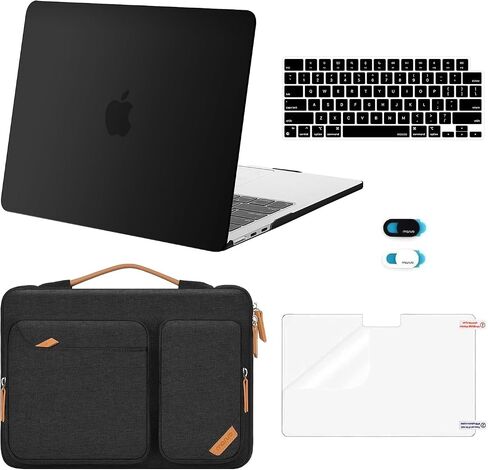 MOSISO Compatible with MacBook Air 13 inch Case 2025-2022 M4 A3240 M3 A3113 M2 A2681, Plastic Hard Case&Sleeve Bag with Pockets&Keyboard Skin&Webcam Cover&Screen Film for MacBook Air 13.6 inch, Black in Saudi Arabia