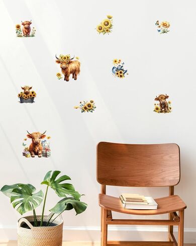 12sheets Highland Cow Rub on Transfers for Crafts and Furnitures Cute Highland Cow Stickers UV DTF Cup Wrap for Cups Waterproof Stickers for Water Bottle Car Wall Window Highland Cow Bathroom Decor in Saudi Arabia
