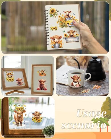 12sheets Highland Cow Rub on Transfers for Crafts and Furnitures Cute Highland Cow Stickers UV DTF Cup Wrap for Cups Waterproof Stickers for Water Bottle Car Wall Window Highland Cow Bathroom Decor in Saudi Arabia