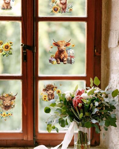 12sheets Highland Cow Rub on Transfers for Crafts and Furnitures Cute Highland Cow Stickers UV DTF Cup Wrap for Cups Waterproof Stickers for Water Bottle Car Wall Window Highland Cow Bathroom Decor in Saudi Arabia