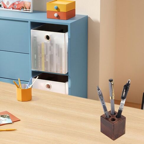 MAYJOYDIY Walnut Horizontal Pen Holder Rectangle Pen Holder Wooden Desk Organizer Pencil Holder with 6 Groove Stylish Vintage Fountain Pen Tray for Home Office Classroom Desktop Accessories in Kuwait