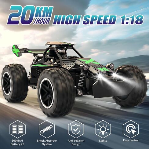 سيارة التحكم عن بُعد في Acammzar ، 1:18 سيارات RC عالية السرعة للأطفال ، 20 كم/ساعة شاحنة RC Monster على الطريق مع ألعاب الأضواء للأولاد والأحمر in Saudi Arabia