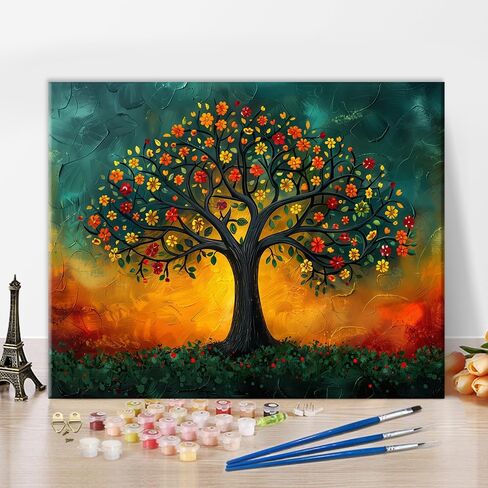 TUMOVO Adults Paint by Number Kit Blooming Tree Symbolic Art Strength Growth Power Canvas Brushes Acrylic Paints Mindfulness Practice Spiritual Growth Creative Gift for Inner Strength 16x20 Inch in Saudi Arabia