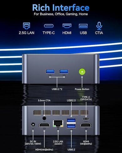 GMKtec Mini PC Intel Core i5 12450H (up to 4.4GHz) Windows 11 Pro Desktop Mini Computers 16GB DDR4 Dual Channel 512GB Hard Drive SSD, 2X HDMI 4K, 4X USB 3.2, USB-C, WiFi 6, BT 5.2, Ethernet 2.5G LAN in Kuwait