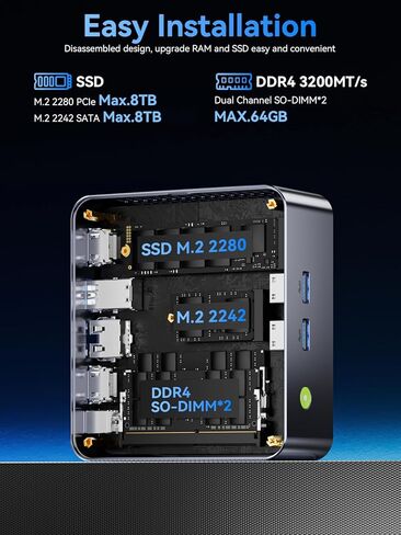 GMKtec Mini PC Intel Core i5 12450H (up to 4.4GHz) Windows 11 Pro Desktop Mini Computers 16GB DDR4 Dual Channel 512GB Hard Drive SSD, 2X HDMI 4K, 4X USB 3.2, USB-C, WiFi 6, BT 5.2, Ethernet 2.5G LAN in Kuwait