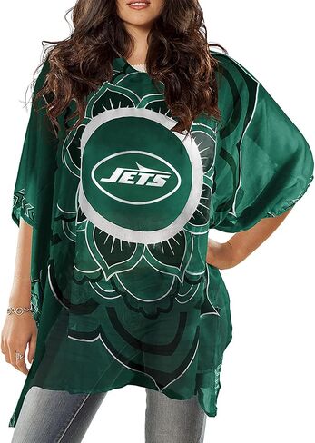 Littlearth womens With Design NFL Sheer Flower Caftan Beach Pool Cover Up Swimsuit Cover Up, Team Color, One Size Fits Most Fans US in Kuwait