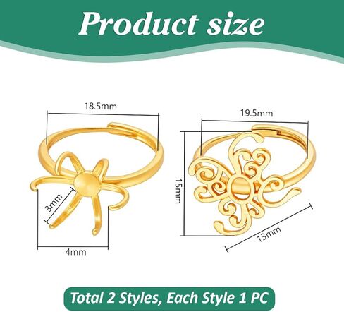 ph pandahall 2pcs 18k قاعدة حلقة مطلية بالذهب ، حامل الجوهرة القابلة للتعديل حلقة مخلب خاتم فارغ إصبع ، وضع إطار لإعداد الكابوشينات الحجرية الحجرية صنع الخاتم ، مناسبة للأحجار الكريمة 12 ملم in Saudi Arabia