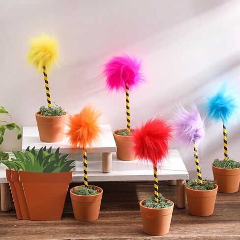 24 PCS Fluffy Fuzzy Abels و Flower Pot Notebooks ، Pompom Pens Collty Cute Notepad Gift Liting for Birthday Party Favors Suppors Supplies in Saudi Arabia