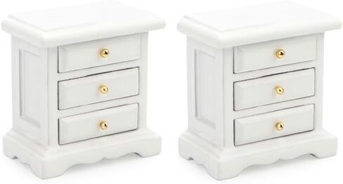 Dollhouse Bedside Table 2PCS Miniature Furniture 1:12 Scale Dollhouse Nightstand Set of 2 Bedroom Drawer Cabinets Model Accessories Mini House Scene Building Tabletop Decorations (White) in Saudi Arabia