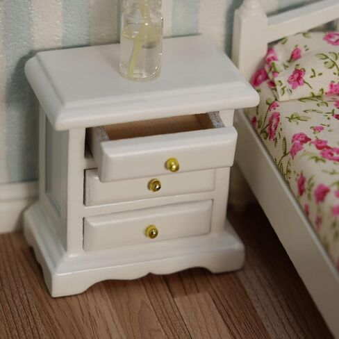 Dollhouse Bedside Table 2PCS Miniature Furniture 1:12 Scale Dollhouse Nightstand Set of 2 Bedroom Drawer Cabinets Model Accessories Mini House Scene Building Tabletop Decorations (White) in Saudi Arabia