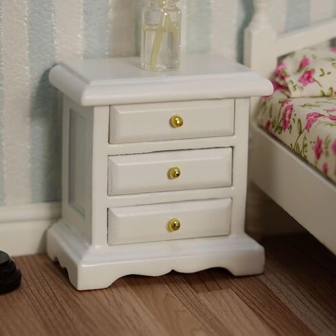 Dollhouse Bedside Table 2PCS Miniature Furniture 1:12 Scale Dollhouse Nightstand Set of 2 Bedroom Drawer Cabinets Model Accessories Mini House Scene Building Tabletop Decorations (White) in Saudi Arabia