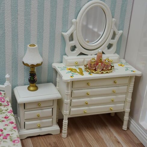 Dollhouse Bedside Table 2PCS Miniature Furniture 1:12 Scale Dollhouse Nightstand Set of 2 Bedroom Drawer Cabinets Model Accessories Mini House Scene Building Tabletop Decorations (White) in Saudi Arabia