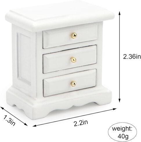 Dollhouse Bedside Table 2PCS Miniature Furniture 1:12 Scale Dollhouse Nightstand Set of 2 Bedroom Drawer Cabinets Model Accessories Mini House Scene Building Tabletop Decorations (White) in Saudi Arabia