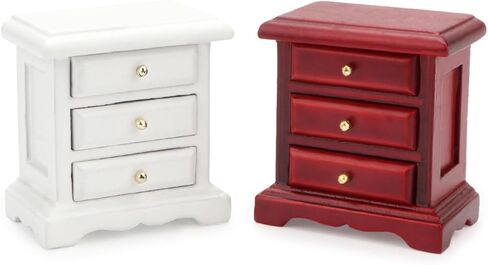 Dollhouse Bedside Table 2PCS Miniature Furniture 1:12 Scale Dollhouse Nightstand Set of 2 Bedroom Drawer Cabinets Model Accessories Mini House Scene Building Tabletop Decorations (White) in Saudi Arabia