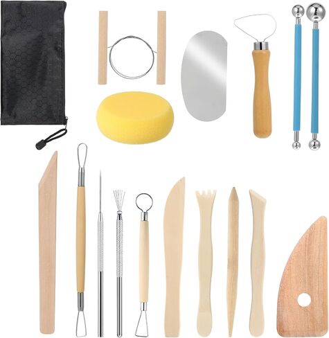 17Pcs Clay Sculpting Tools for Polymer, Air Dry Clay Tools Sculpting, Embossing Pattern Pottery Tool Kit, Smooth Wooden Handles Ceramic Tool for Trimming in Saudi Arabia
