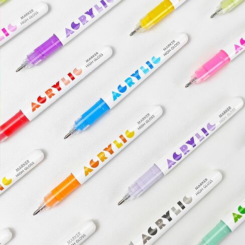 Acrylic Paint Markers, 12 Colors Highlighter Acrylic Pens with Bullet Tip,Strong Coverage, Large Ink Capacity, Multi-Purpose Paint Pens for Rock Painting, Crafts, DIY, Art Supplies in Saudi Arabia