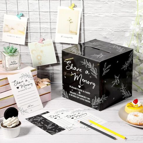 Pajean 50 PCS شارك بطاقات الذاكرة لمجموعات الحياة ، مربع بطاقات الذاكرة لأفكار الضيف جنازة التخرج الزفاف الزفاف للذكرى عيد ميلاد التقاعد (الأسود ، الذهب) in Saudi Arabia