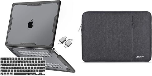 Mosiso متوافق مع MacBook Air Case 15 بوصة 2023 A2941 M2 ، علبة بلاستيكية هندسية متناظرة شديدة التحمل مع مصد TPU وكيس الأكمام العمودي وغطاء لوحة المفاتيح ونوع C ، Space Gray & Black in Saudi Arabia