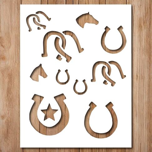 Generic Horse Shoe Stencil - Western Cowboys Cowboy Horse Template Stencils Reusable for Painting on Wood, Glass, Wall, Rock, Walls, Glassware, Canvas - Horse Stencil (5x6), White, 098345345 in Saudi Arabia