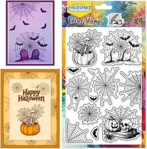 CHGCRAFT Halloween Elements Clear Stamps Castle Transparent Stamps Tree and Bats Silicone Clear Stamp Seals for Carding Making DIY Scrapbooking Photo Album Decoration, 4.3x6.3 inch in Saudi Arabia