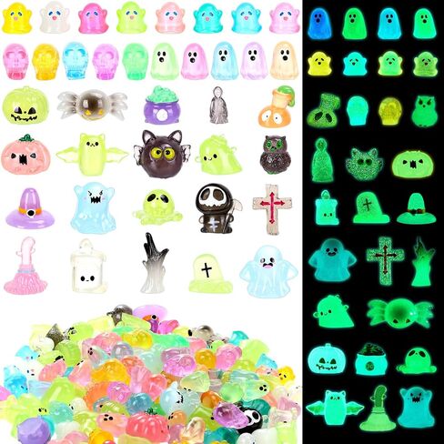 Pasimy 144 PCS Halloween Mini Resin Actures Ministing Resin Miniatures توهج في The Dark Ghost Skull Pumpkins Bulk for Halloween Party Fivors Fillers Garden Dollhouse Micro Decorations in Saudi Arabia