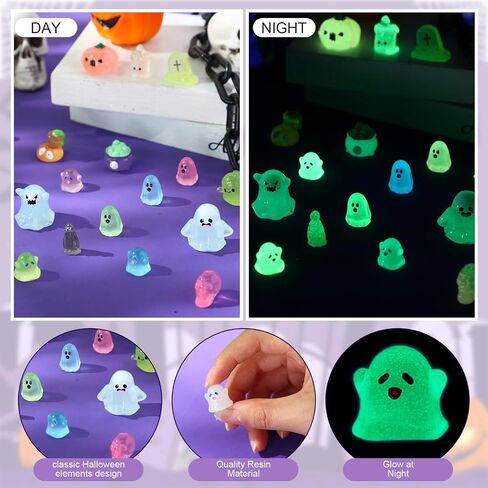 Pasimy 144 PCS Halloween Mini Resin Actures Ministing Resin Miniatures توهج في The Dark Ghost Skull Pumpkins Bulk for Halloween Party Fivors Fillers Garden Dollhouse Micro Decorations in Saudi Arabia