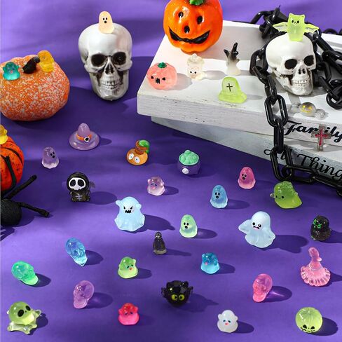 Pasimy 144 PCS Halloween Mini Resin Actures Ministing Resin Miniatures توهج في The Dark Ghost Skull Pumpkins Bulk for Halloween Party Fivors Fillers Garden Dollhouse Micro Decorations in Saudi Arabia